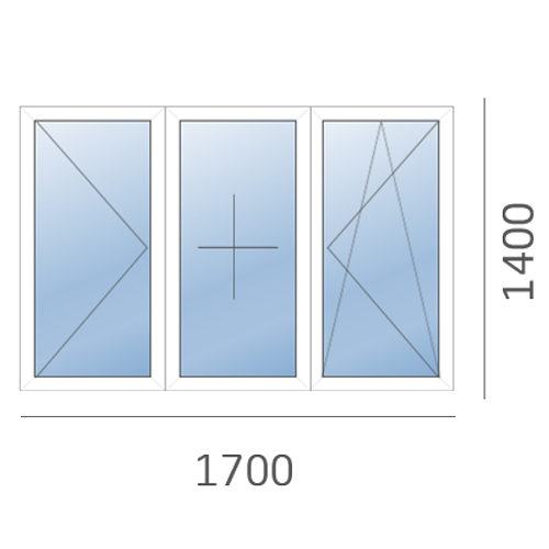 окно трехстворчатое в 606 серию Рехау (1700х1400)