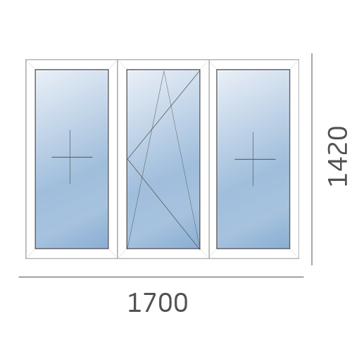 окно трехстворчатое в 600 серию 1700x1420